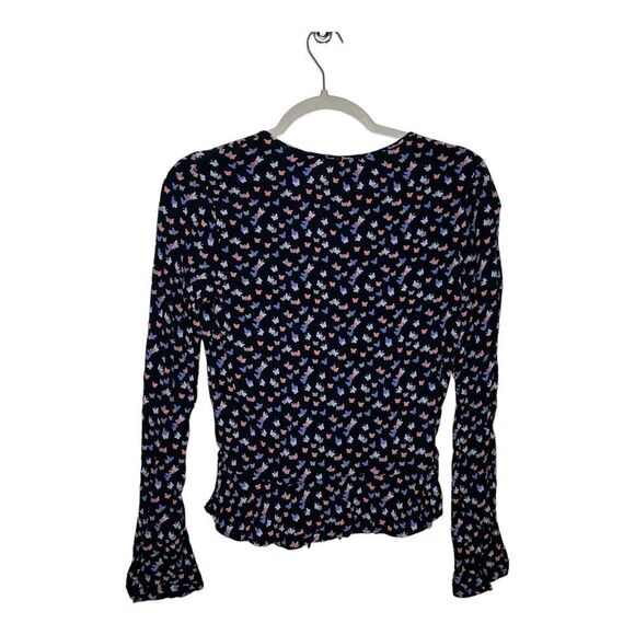 Rails Top Womens Small Beaux Mariposa Butterfly Print Ruffle Waist Blouse Boho - Picture 2 of 16